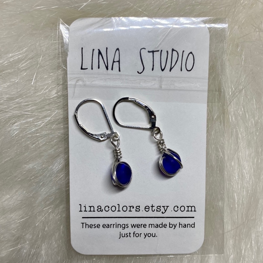 NWT Sterling Silver Blue Ball Dangle Earrings